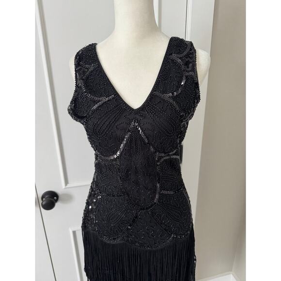 Black Sequins Fringe Dress Stunning Party Stopper Size Small - Picture 2 of 7